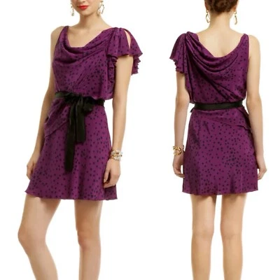 Mini Vestido GRYPHON NUEVO CON ETIQUETAS Belle L Asimétrico Púrpura Estrella 100% Seda Cortina Cóctel Foto 1 de 4