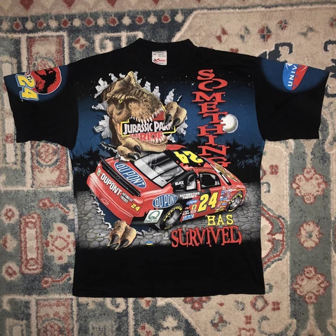 Vintage 1997 Jeff Gordon NASCAR T-shirt XXL Jurassic Park Univeral Studios T-Rex Cover