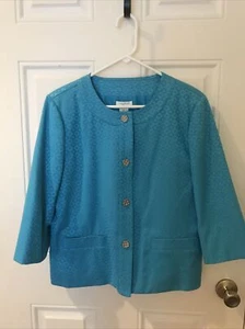 Laura Ashley Aqua Turquoise Lined Jacket Size Petite Large PL 3/4 Sleeve - Picture 1 of 4
