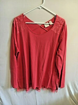 Women's Chico's Coral Pink Lace Trim Accent Tunic top Size 3  Pullover (XL, 16) - Image 1 of 3