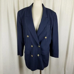 Liz Claiborne Double Breasted Military Vegan Wool Blazer Jacket Womens 14 80s - Picture 1 of 6
