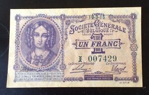 Belgique - Très Joli billet de 1 Franc Société Générale de Belgique  10-3-1915