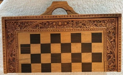 Maleta de ajedrez balinesa de madera tallada tablero de caja + piezas de ajedrez de backgammon Inc. Foto 1 de 4
