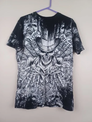 Camiseta Xtreme Couture Calavera Pila Negra Estampado Completo Hombres Mediana Gótica Cyber Y2K Foto 1 de 4