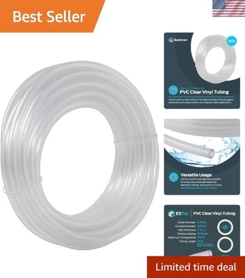 20 ft PVC Clear Vinyl Tubing - 3/16 ID x 5/16 OD, Perfect for Liquid Transfer - Image 1 of 4