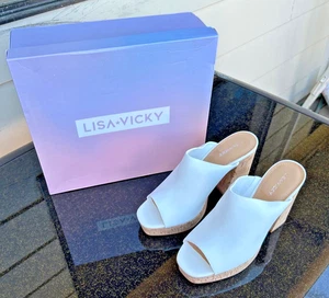 Lisa Vicky JOY -V White Leather Hi Heeled Slip on Mules, Size 10, New in Box - Picture 1 of 7