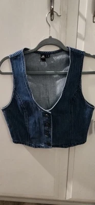Volcom Pinstripe Jean Vest Size S - Image 1 of 4