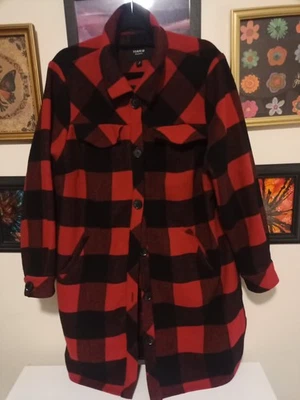 Torrid Sz 2x Wool Blend Longline Shacket Red Black Check - Image 1 of 4