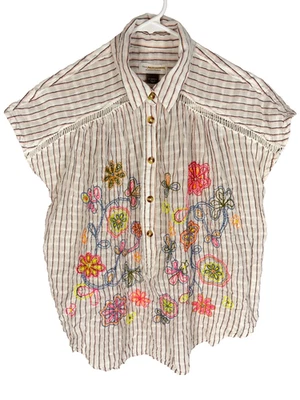 Blusa Anthropologie Pilcro bordada floral boho listrada camponesa surf XS - Imagem 1 de 4