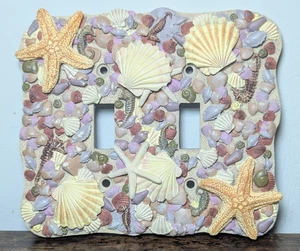 Placa de interruptor de 2 luces-tema de playa náutica resina 3D conchas/lavanda malva bronceado - Imagen 1 de 4