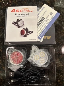 Ascher Rechargeable LED Bicycle Light Set Front Rear USB HJ-030 4 Modes-NIB - Picture 1 of 5
