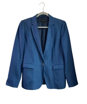 Blazer mediano de mezclilla Massimo Dutti para mujer mezcla de lino de un solo pecho*Leer Foto 1 de 4