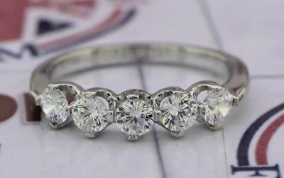 S925 Sterling Silver In Round Moissanite Five Stone Wedding Band Promise Ring - Изображение 1 из 4