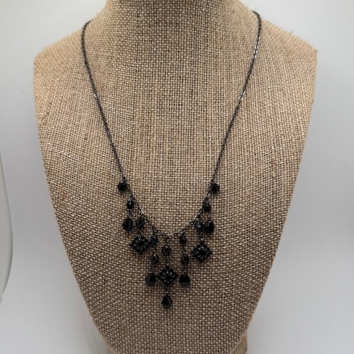 VETEMENTS Collana stile vittoriano strass neri pendenti gocce canna di fucile catena grigia