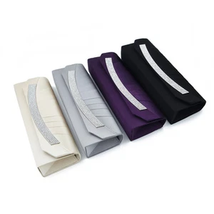 Elegant Pleated Satin Flap Rhinestones Clutch Evening Bag - Diff Colors Avail - Picture 1 of 17