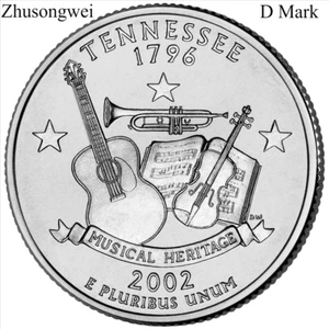 2002 US Tennessee State Quarter (D Mark) Coin - Free shipping - Picture 1 of 2