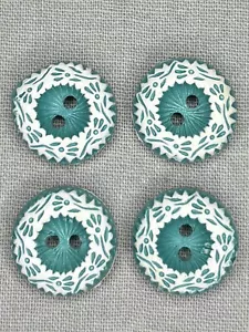 VINTAGE BUFFED BLUE CELLULOID BUTTONS - set of 4 - 9/16” - Picture 1 of 3
