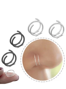 Double Hoop Nose Ring For Piercing Nose Lip Hoop Spiral Set Of 4 Black & Silver - Picture 1 of 16