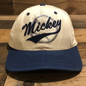 Mickey Mouse Hat Strapback Cap Mens Beige USA Made Disney Leather Strap 90s READ - Picture 1 of 11