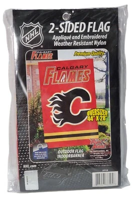 Calgary Flames Banner Flag Embroidered Premium 2-sided 28x44 Outdoor NHL Hockey - Image 1 of 4