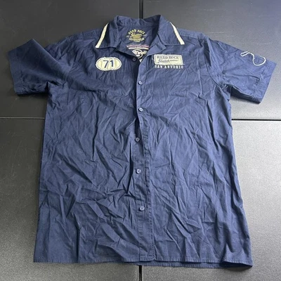 Camisa de guitarra Hard Rock para hombre grande azul marino abotonada manga corta parche San Antonio Foto 1 de 4