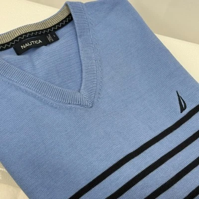 Nautica Suéter Chaleco Para Hombres L Azul Rayas Preppy Verano Navegación Academia Capas Foto 1 de 4
