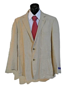 全新 ALAN FLUSSER 棕褐色夏季西装外套 非结构化夹克 亚麻混纺 2 Btn 46L 全新带标签 — 第 1/4 张图片