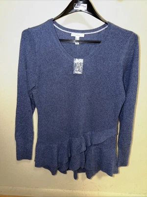 Isaac Mizrahi Live! Suéter túnica azul cachemir con volantes en capas cuello en V talla S Foto 1 de 4