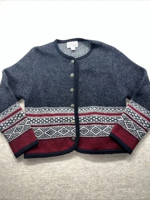 VTG Tally Ho Cartigan 100% wool Folk Art Grandma core Aztec  Women Large Grey - Image 1 of 4