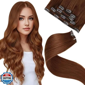 Extensiones de pinzas para cabello humano LaaVoo castaño rojizo clip en extensiones de cabello 20 - Imagen 1 de 5