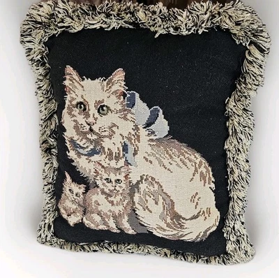 VTG Cat & Kittens Tapestry Throw Pillow Decorative 12x11 Cottagecore Catlady  - Image 1 of 4