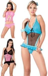 7032 Lady Sexy Pink Blue Baby Doll Teddy Lace LINGERIE Thong G-STRING S M L XL - Picture 1 of 5