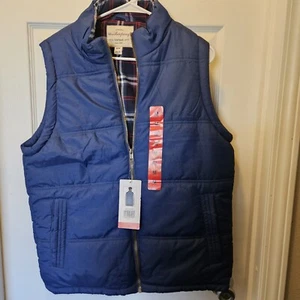 Weatherproof Mens plaid Lined Puffer Zip Front Vest Size Medium Color Navy Blue - Picture 1 of 8