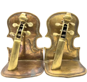 Vintage Handcrafted Violin Shaped Solid Brass Bookends - Picture 1 of 15