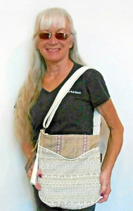 CROSSBODY PURSE - CATORI Sun 'n Sand COTTON IVORY with GOLD EMBELLISHMENT - Picture 1 of 3