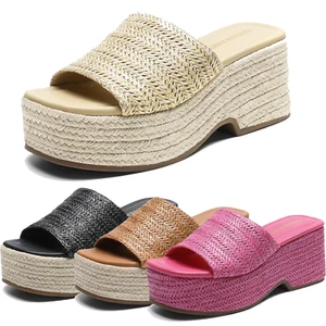 Women 2.95-inch Wedges Slides Sandals Platform Espadrilles Summer Beach Sandals - Picture 1 of 27