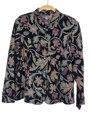 Портрет куртка XL черный цветочный гобелен сплетенный ботанический зрелый богемное Artsy 70-х - Изображение 1 из 4