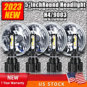 4PCS 5 3/4" 5.75 Inch Round H4 WHITE 6000k LED Light Crystal Headlights - Picture 1 of 19