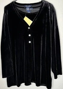 Denim & Co 3 Piece Velvet Set Sz 1X Tank  Jacket Skirt Black Stretch Knit NWT - Picture 1 of 8