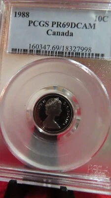 Canada Canadian PCGS 1988 PR69 10 cents Total PCGS Population of FOUR - Image 1 of 4