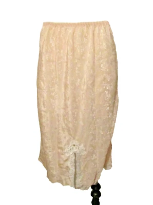 Enagua Barbizon 75825 Brillante Melocotón Brocado Satinado Blanco Encaje 26" Medio Deslizamiento Foto 1 de 4