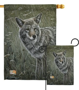 Coyote Wildlife Wolf Band Prairie Brush Barking Garden House Yard Flag - Picture 1 of 13
