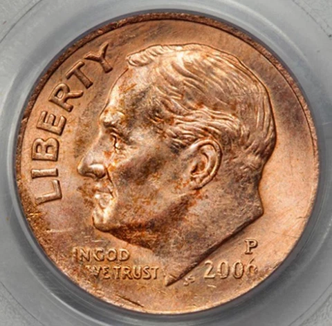 2006 PCGS MS63 Missing Clad Layer Dime Mint Error Super Rare Date Cover