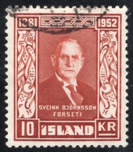 ICELAND 1952, SC-277, VF/XF U Bjornsson Hi-Value of set scv $30.00 *Bay Stamps* - Picture 1 of 2