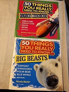 Set of 2 Books 50 Things You Really Need to Know Flying Machines Big Beasts - Imagen 1 de 8