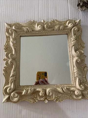 Rococo-Style Wall Mirror Accent Cream W/Gold 11.5” Square Resin Cover