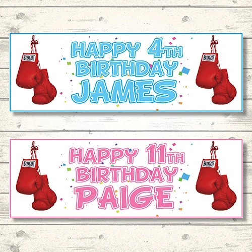 2 GUANTES DE BOXEO PERSONALIZADOS BANNERS DE CUMPLEAÑOS - CUALQUIER NOMBRE/CUALQUIER EDAD Foto 1 de 1