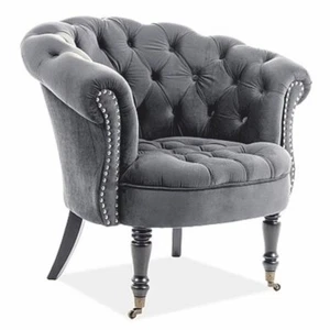 Casa Padrino Luxus Chesterfield Samt Sessel Grau / Schwarz - Chesterfield Möbel - Bild 1 von 1