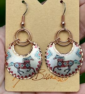 NEW Native American Painted Pony Horse Southwestern Dangle Earrings Copper