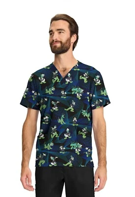 Cherokee Licensed Scrubs Men's V Neck Print Top TF740 MKIH Take It Chill - Image 1 of 4
